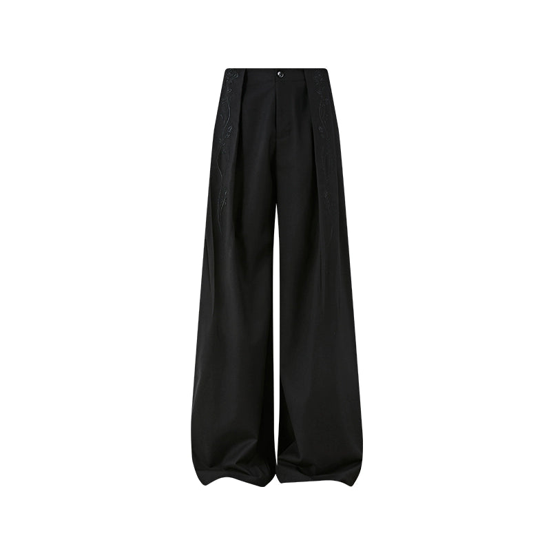 KREATE High-Waisted Wide-Leg Trousers-Black-S-Free Shipping Leatheretro