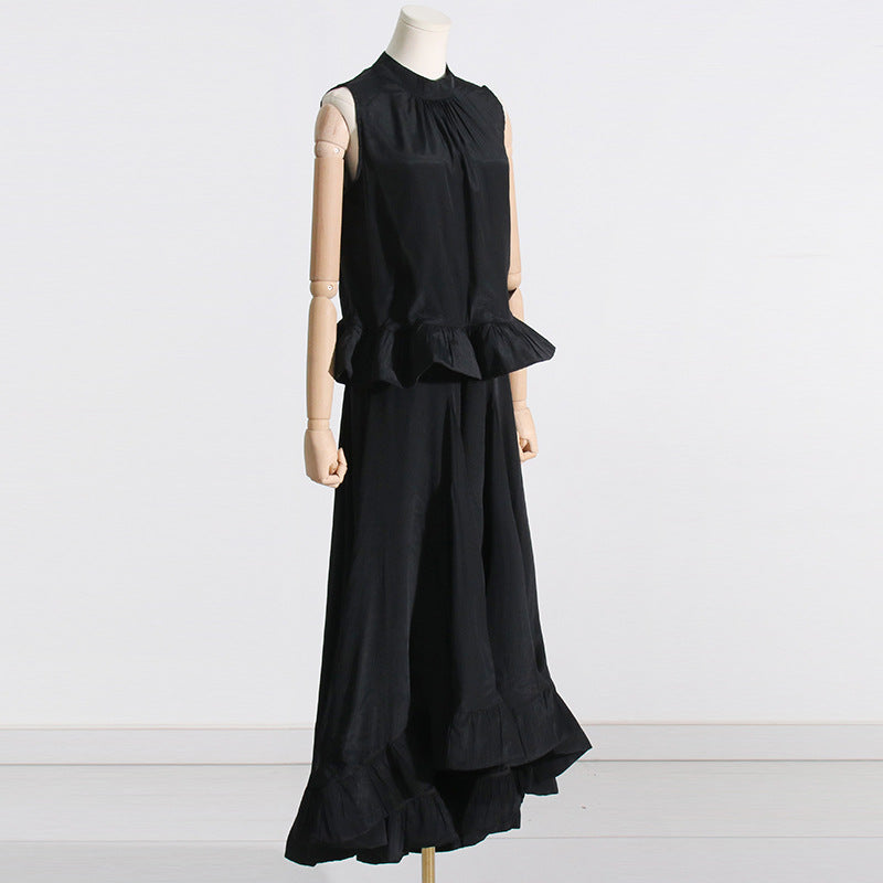 Luxury Designed Ruffled Sleeveless Two Pieces Dress Suits-Dresses-Black-S-Free Shipping Leatheretro