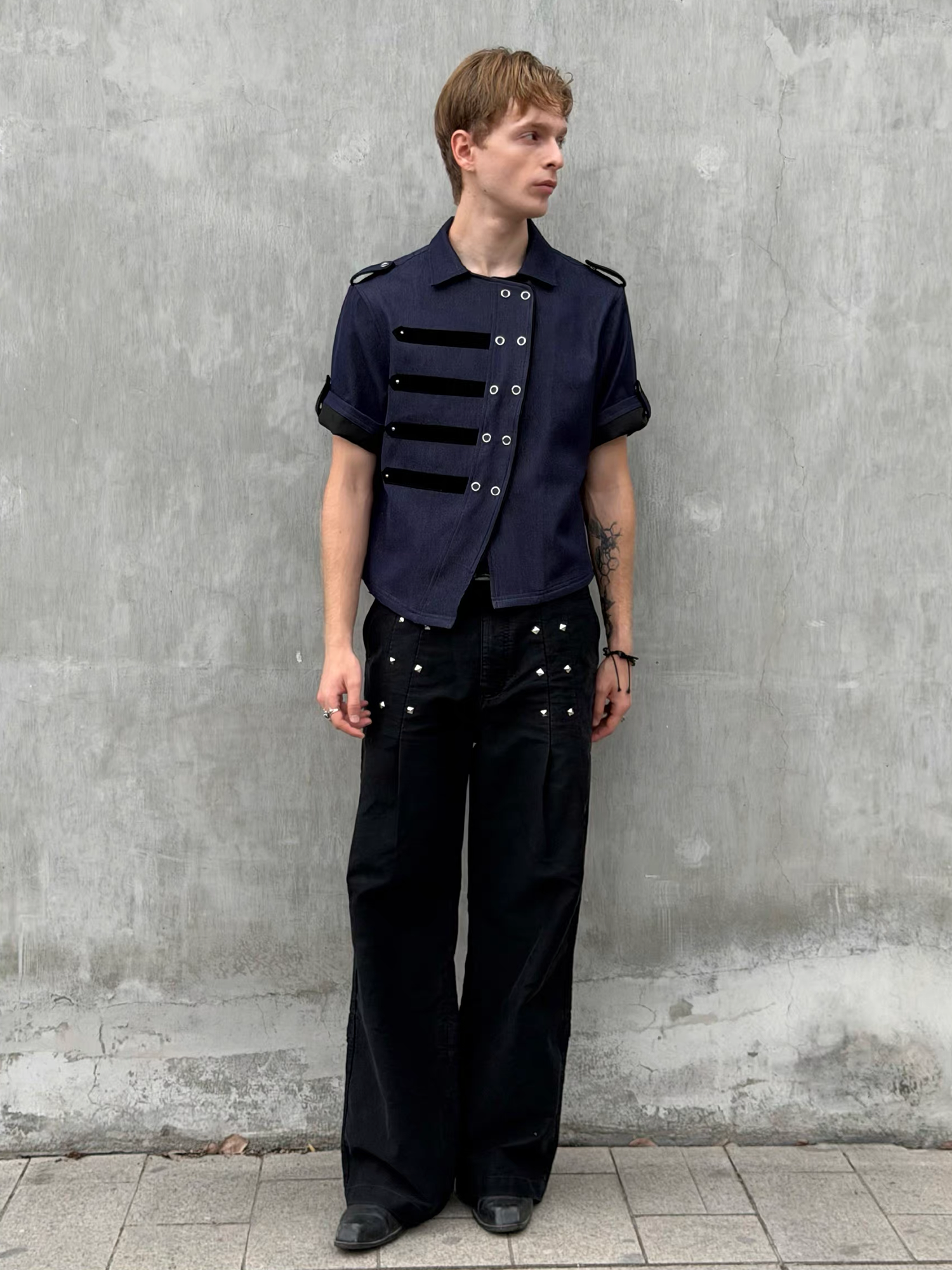 ESAIAS Studded Pleated Moleskin Trousers-Pants-S / 30" (Preorder)-Free Shipping Leatheretro