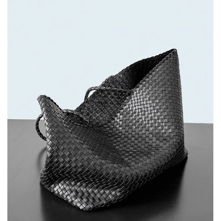 Handwoven Tote Bag – Large Capacity Genuine Leather Shoulder Bag-Green-Free Shipping Leatheretro