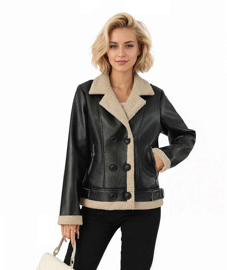 Women's Faux Fur-Lined PU Leather Jacket-As Photo-S-Free Shipping Leatheretro