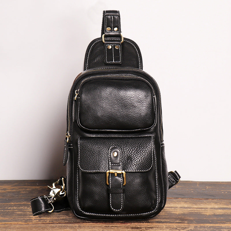European and American Men's Crazy Horse Leather Crossbody Chest Bag-Chest Bags-Black-Free Shipping Leatheretro