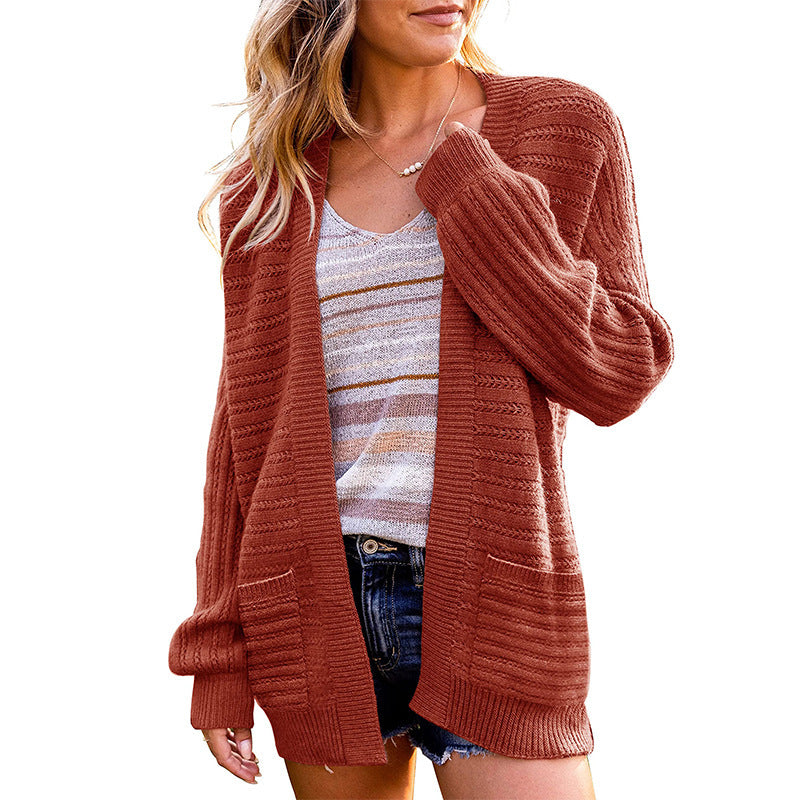 Casual Fall Knitted Cardigans-Sweater&Hoodies-Brick Red-S-Free Shipping Leatheretro