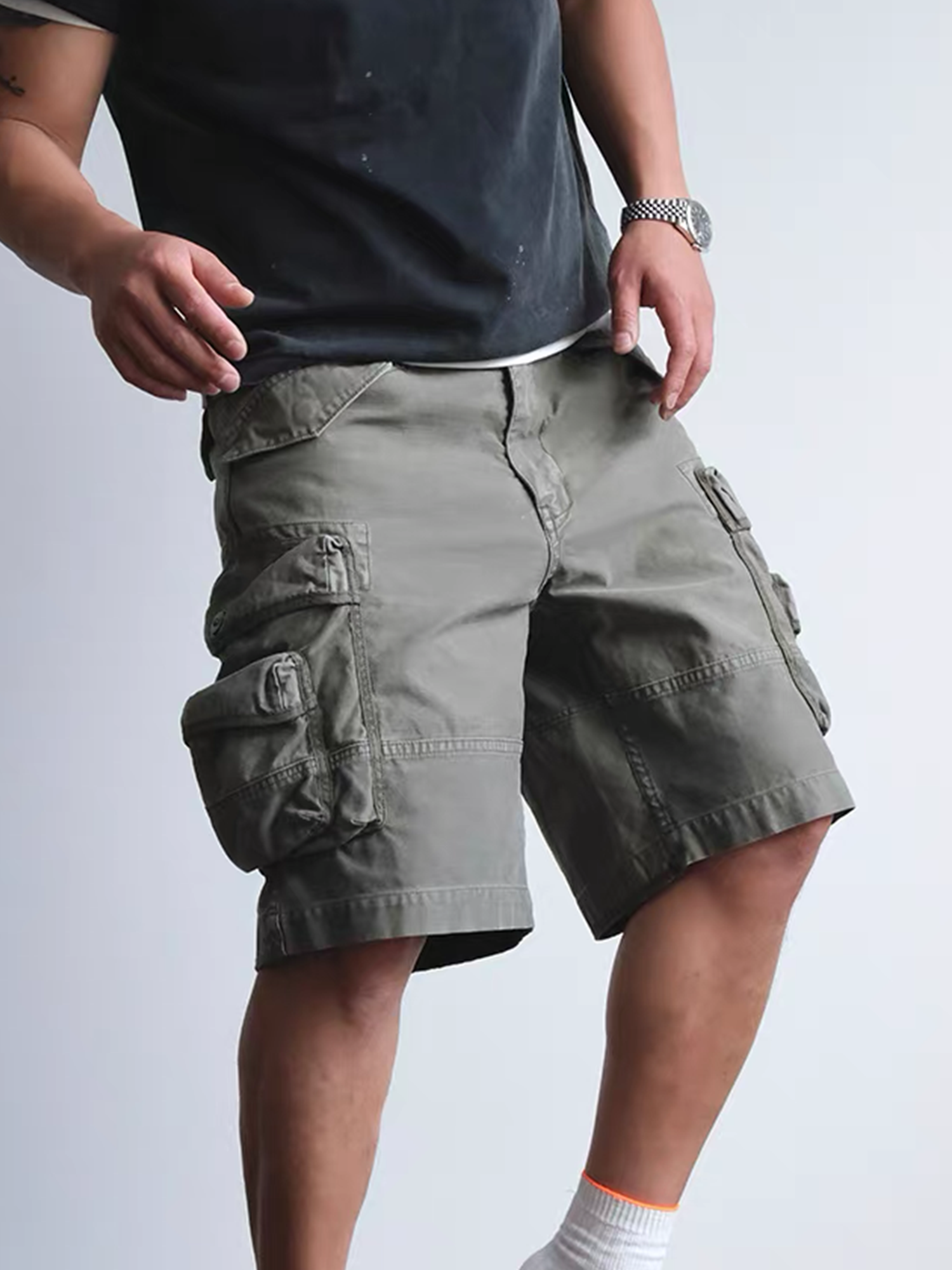 NEIGBORL Washed Multi-Pocket Cargo Shorts-Shorts-S-Khaki-Free Shipping Leatheretro
