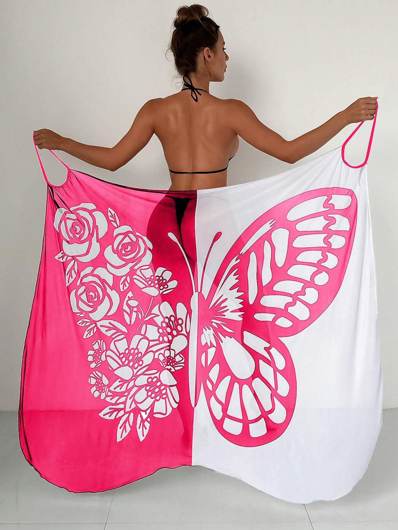 Summer Butterfly Print Beach Cover Ups-Cover Up-B-One Size-Free Shipping Leatheretro