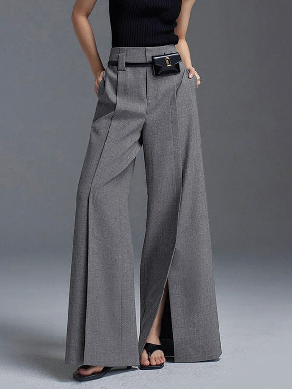 Women High Waist Wide Legs Pants-Pants-Gray-S-Free Shipping Leatheretro