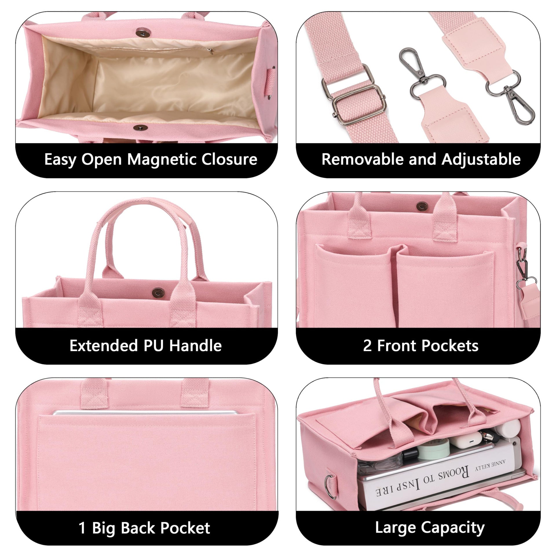 Large Canvas Tote Bag Laptop Crossbody Bag, Spacious Mom Diaper Bag-Canvas Bag-Black-A-Free Shipping Leatheretro