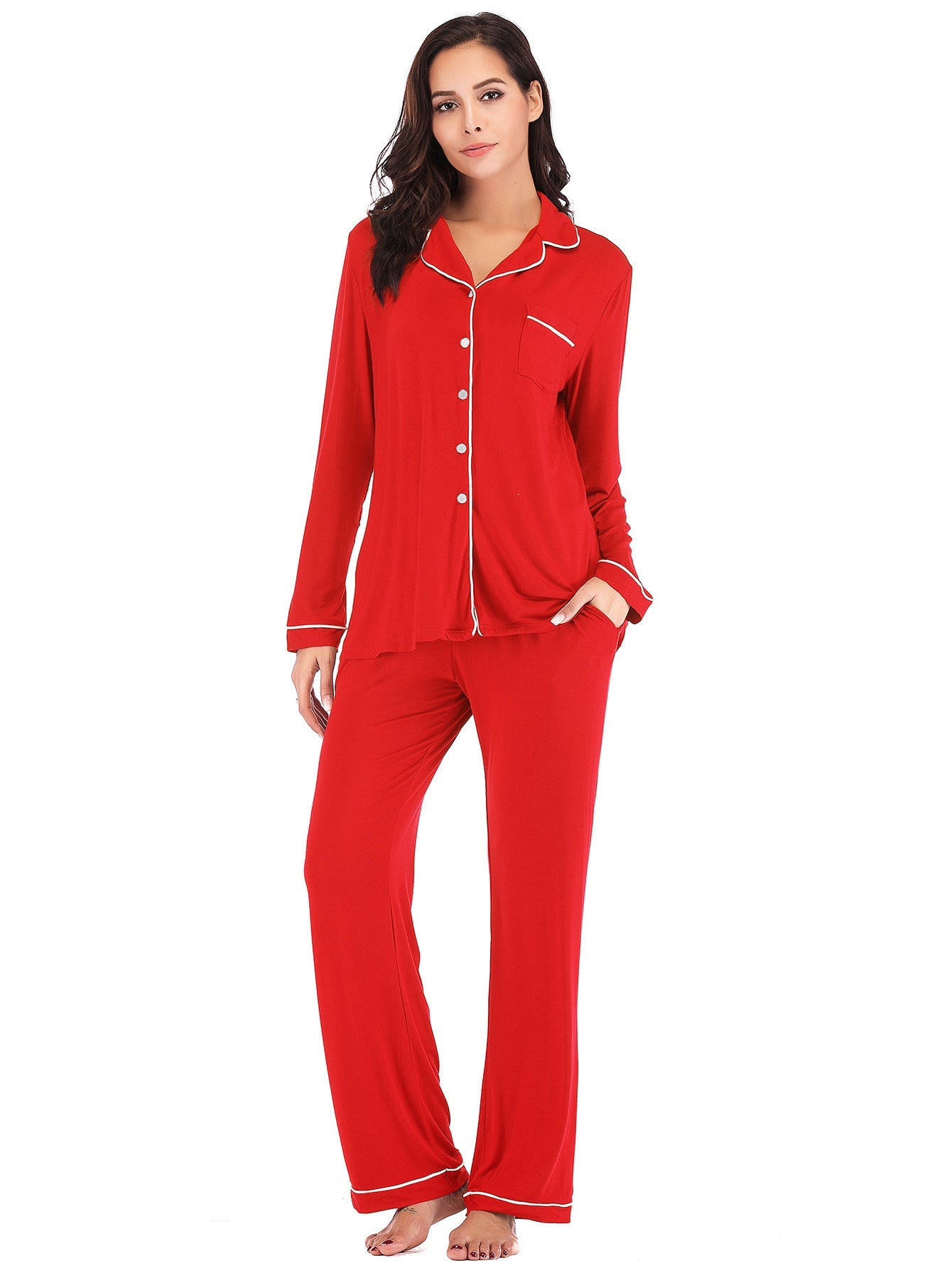 Women Long Sleeves Winter Pajamas-Pajamas-Red-S-Free Shipping Leatheretro
