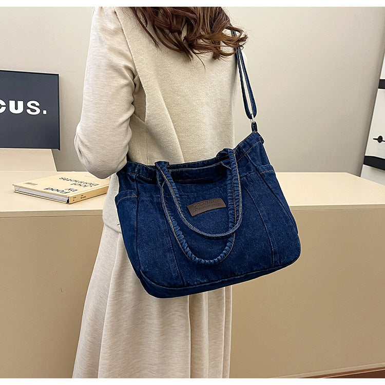 Denim Tote Bag for Women-Canvas Bag-Dark Blue-Free Shipping Leatheretro