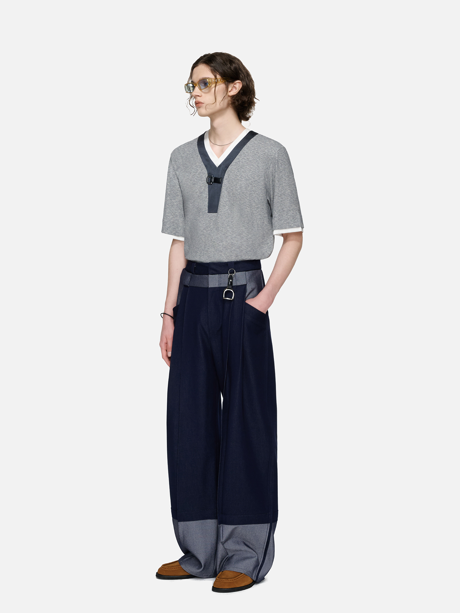 TIWILLTANG Metal Buckle Contrast Trim T-Shirt-T Shirt-S-Free Shipping Leatheretro
