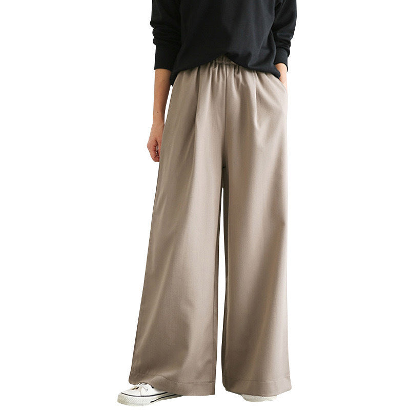 Leisure Elastic Waist Casual Wide Legs Pants-Pants-Khaki-S-Free Shipping Leatheretro