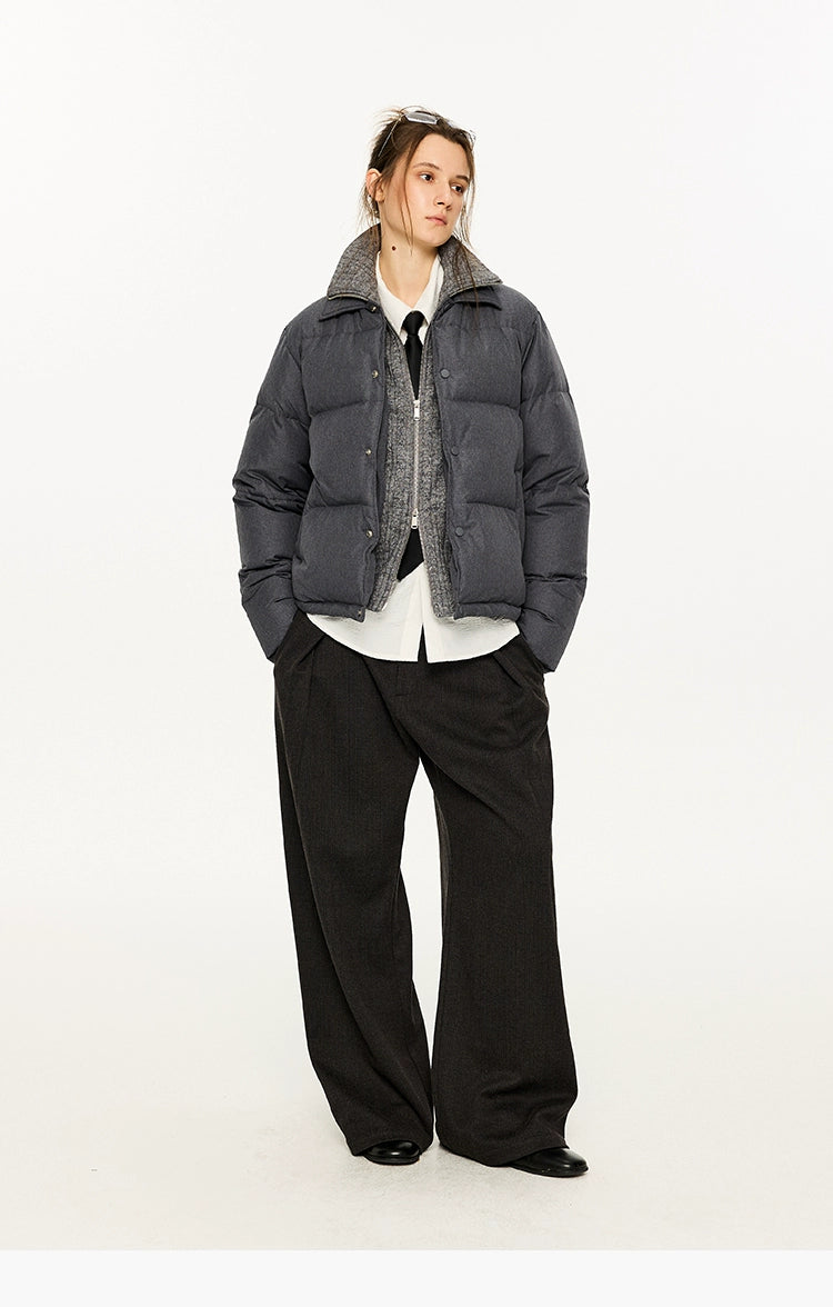 KREATE Men's Two-Tone Knit Collar Down Jacket with 90% Down-Light Blue-S-Free Shipping Leatheretro