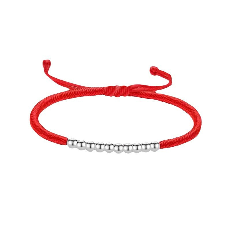 Sterling Silver 990 Bead Bracelet Red Rope Men's and Women's Handwoven Bracelets 2pcs/Set-Bracelets-Perfect Bracelet-One for All-Free Shipping Leatheretro