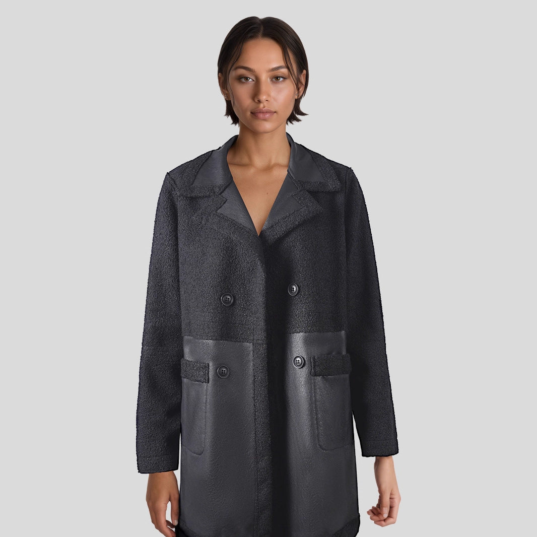 Women's Mid-Long PU Leather Jacket-Black-S 50-57kg-Free Shipping Leatheretro