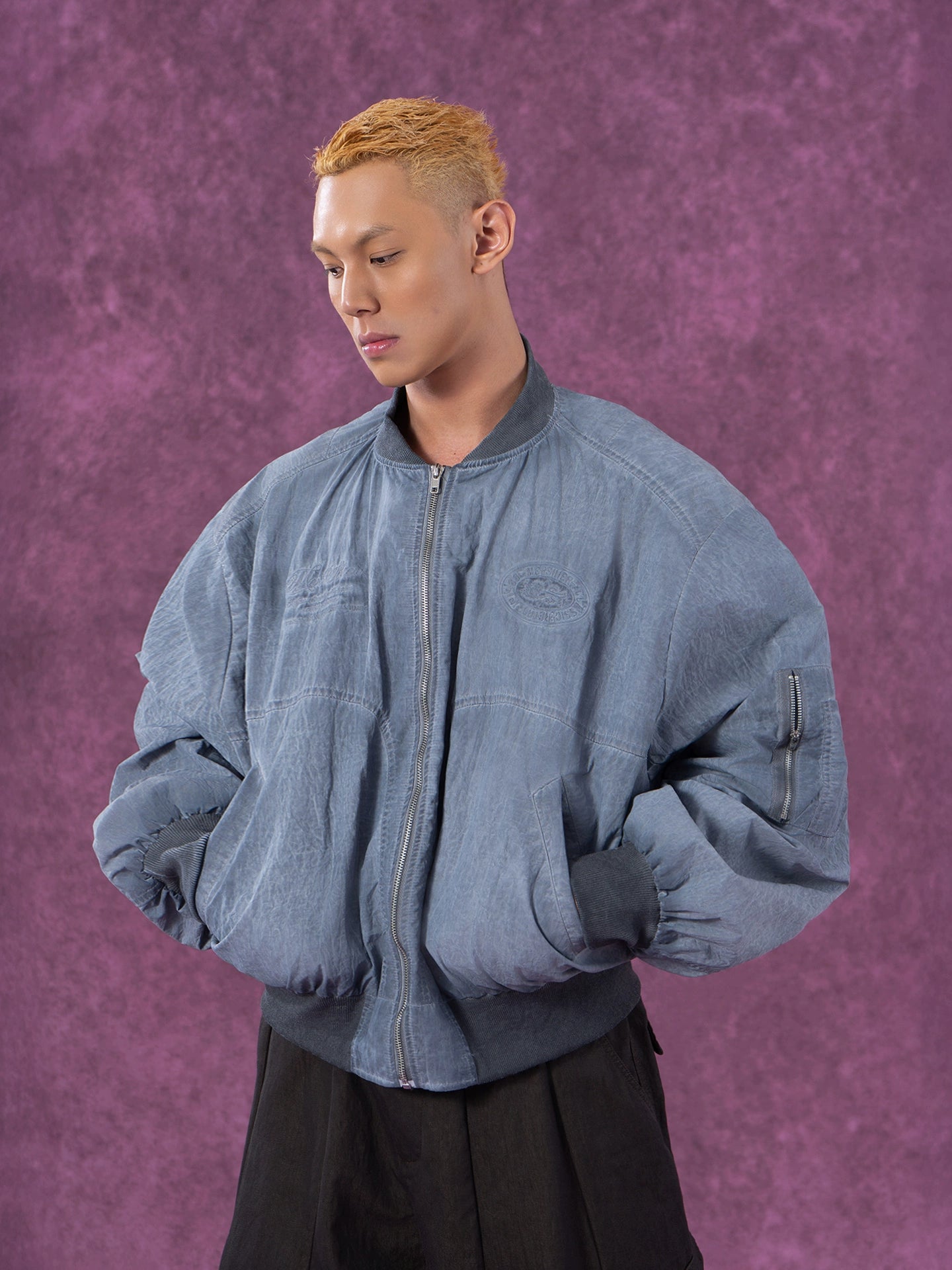 CLP Vintage Distressed Baseball Jacket for Men-Gray-M-Free Shipping Leatheretro