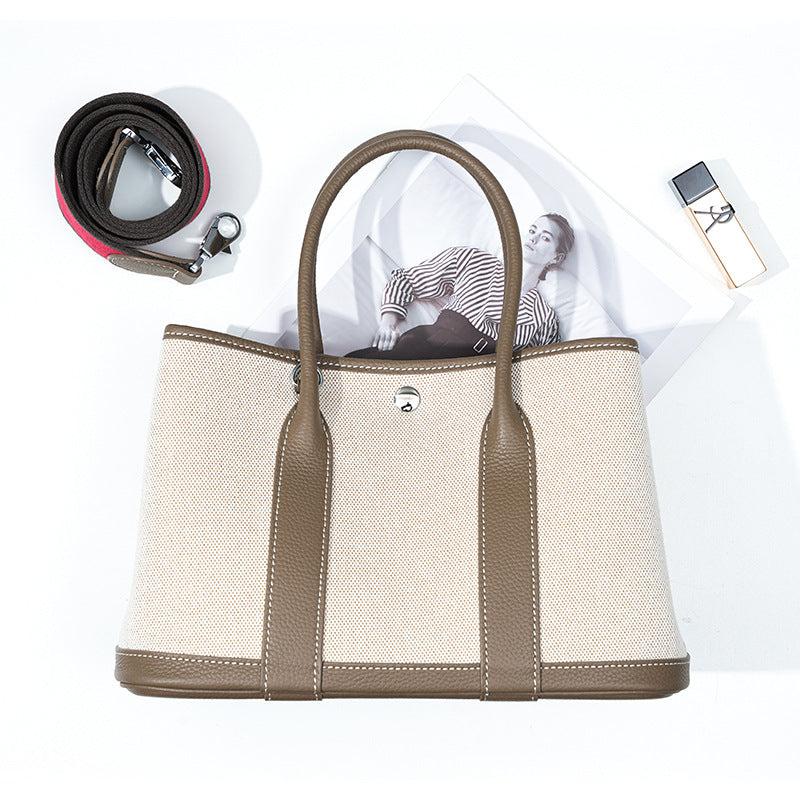 Women's Genuine Leather Tote Bag-Handbags-Khaki 30CM-Free Shipping Leatheretro
