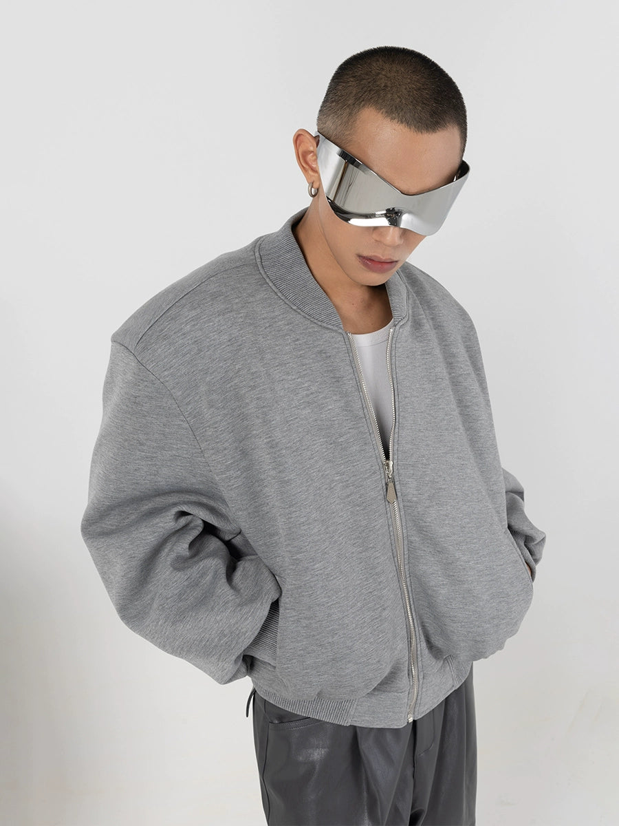 CLP Grey Baseball Collar Pilot Jacket-Gray-S-Free Shipping Leatheretro