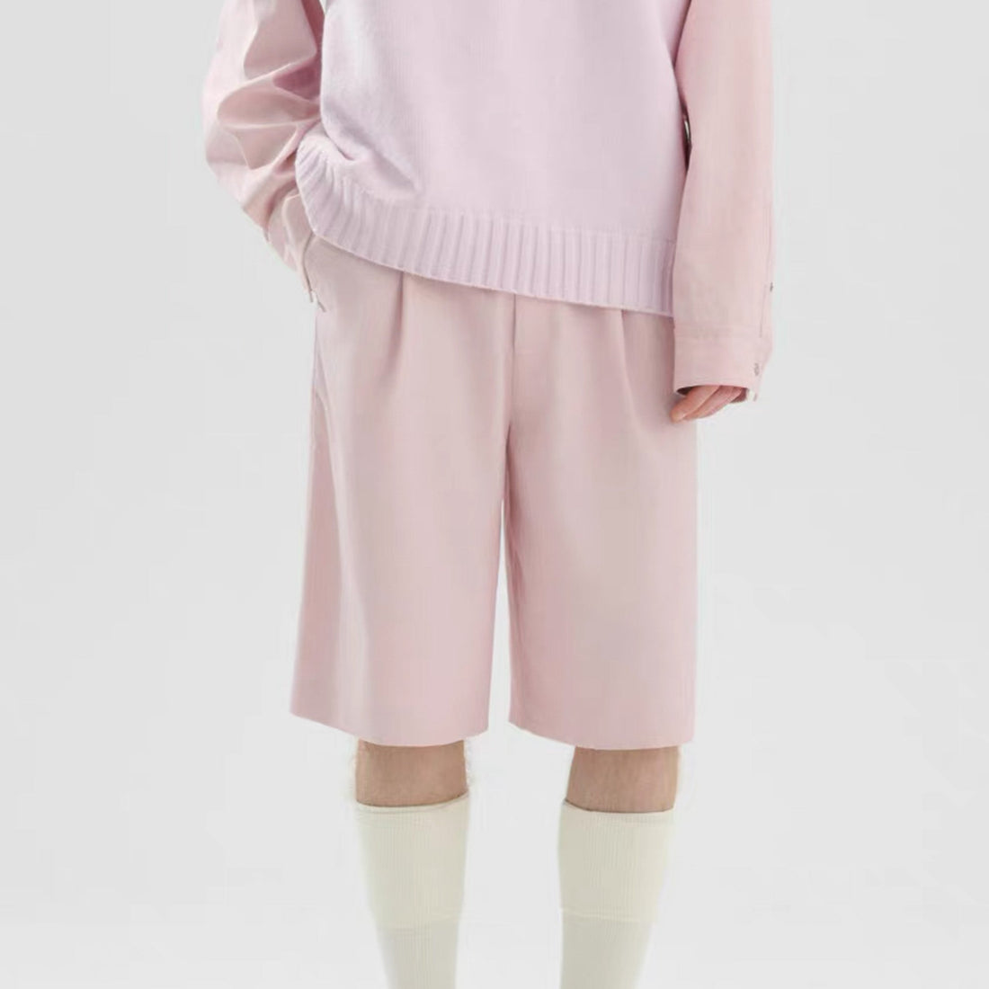 TIWILLTANG Straight-Leg Pinstripe Knee-Length Shorts White/Pink-Shorts-S-Pink-Free Shipping Leatheretro