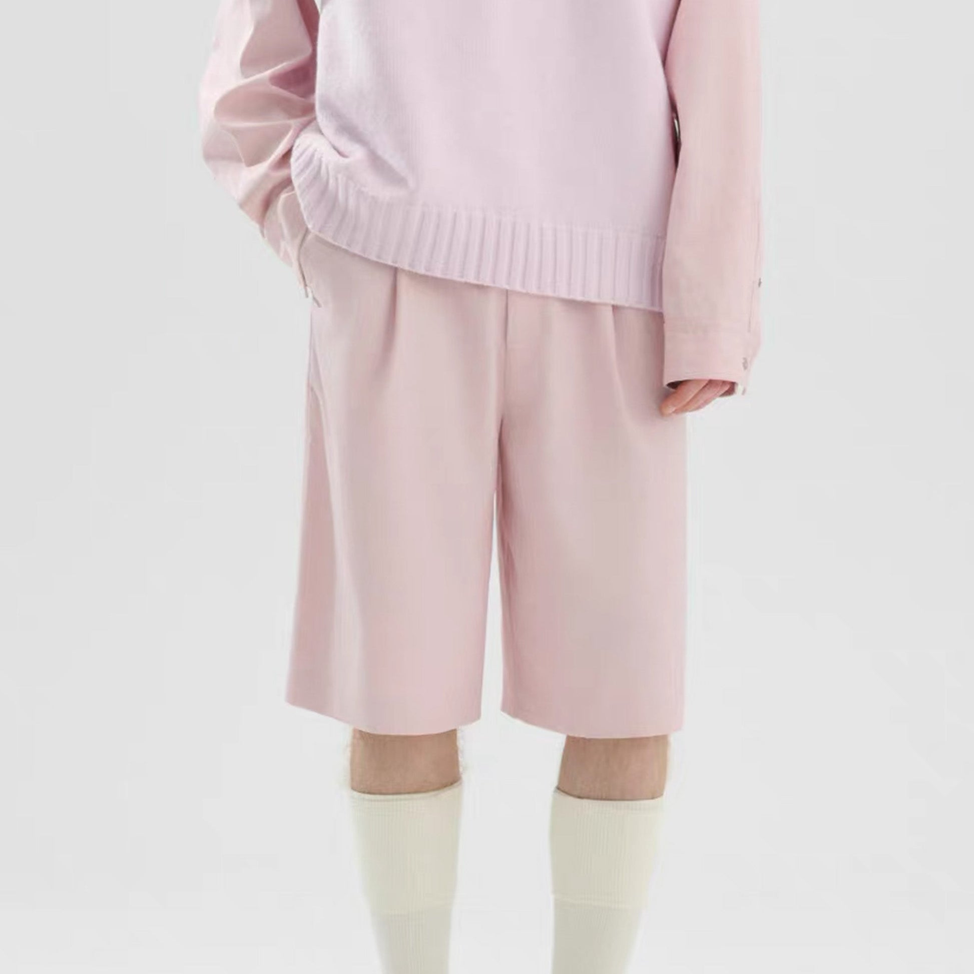 TIWILLTANG Straight-Leg Pinstripe Knee-Length Shorts White/Pink-Shorts-S-Pink-Free Shipping Leatheretro