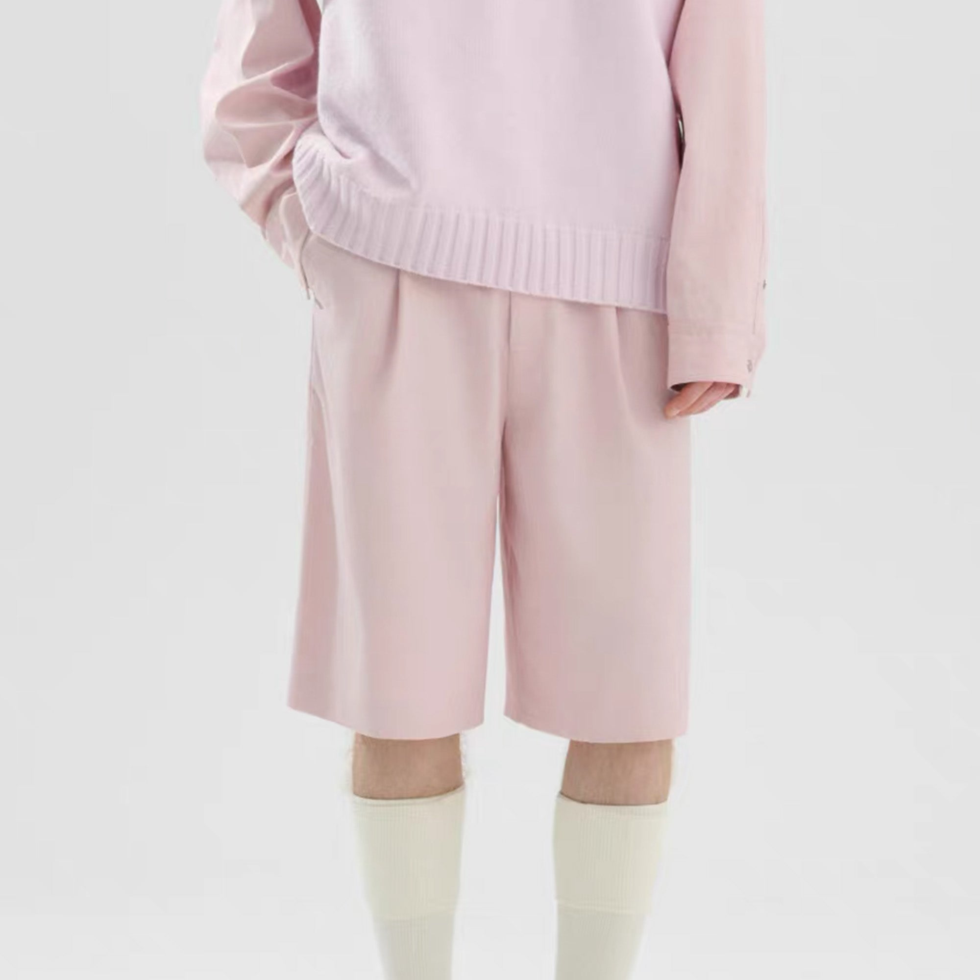 TIWILLTANG Straight-Leg Pinstripe Knee-Length Shorts White/Pink-Shorts-S-Pink-Free Shipping Leatheretro