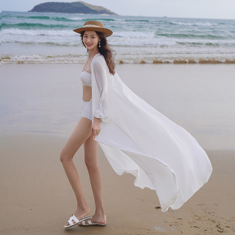 White Chiffon Summer Long Beach Cover Dresses-Dresses-White-S-Free Shipping Leatheretro