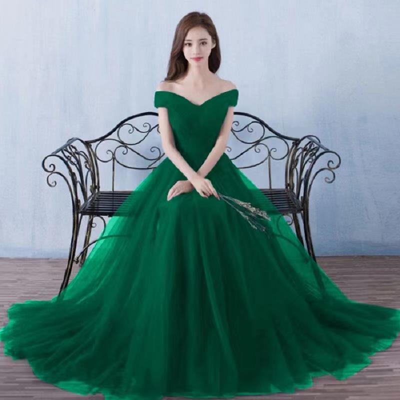 Elegant Off The Shoulder Long Party Dresses-Dresses-Dark Green-US 2-Free Shipping Leatheretro