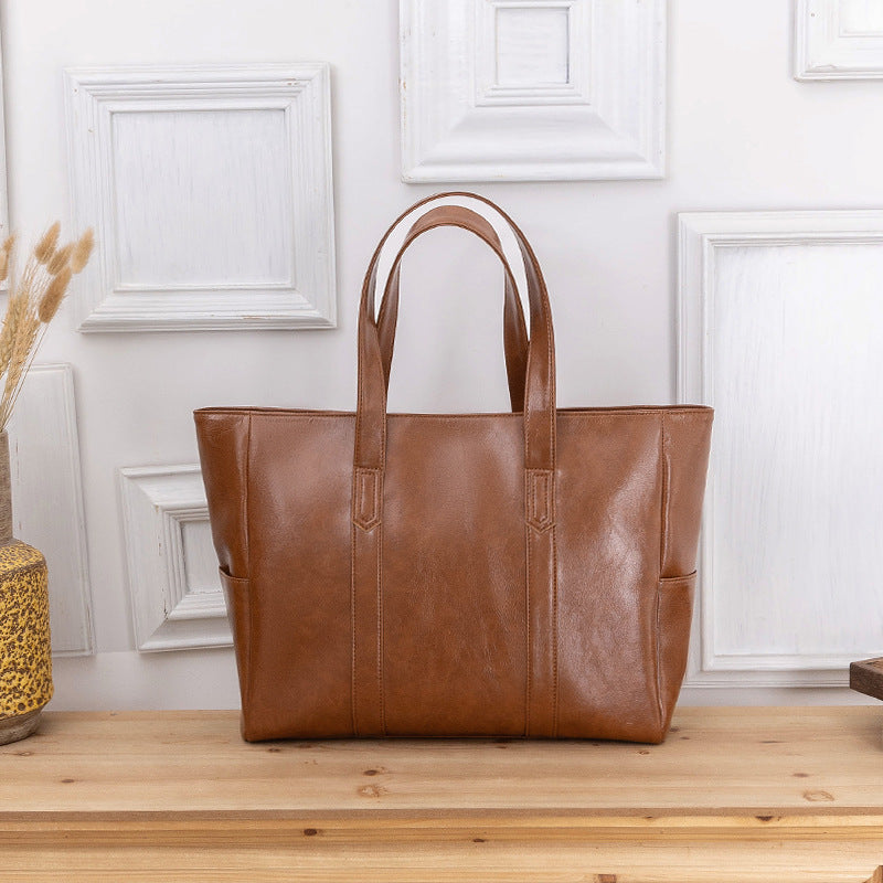 Large Capacity Faux Leather Tote Bag for Women-Brown-38x32x11CM-Free Shipping Leatheretro