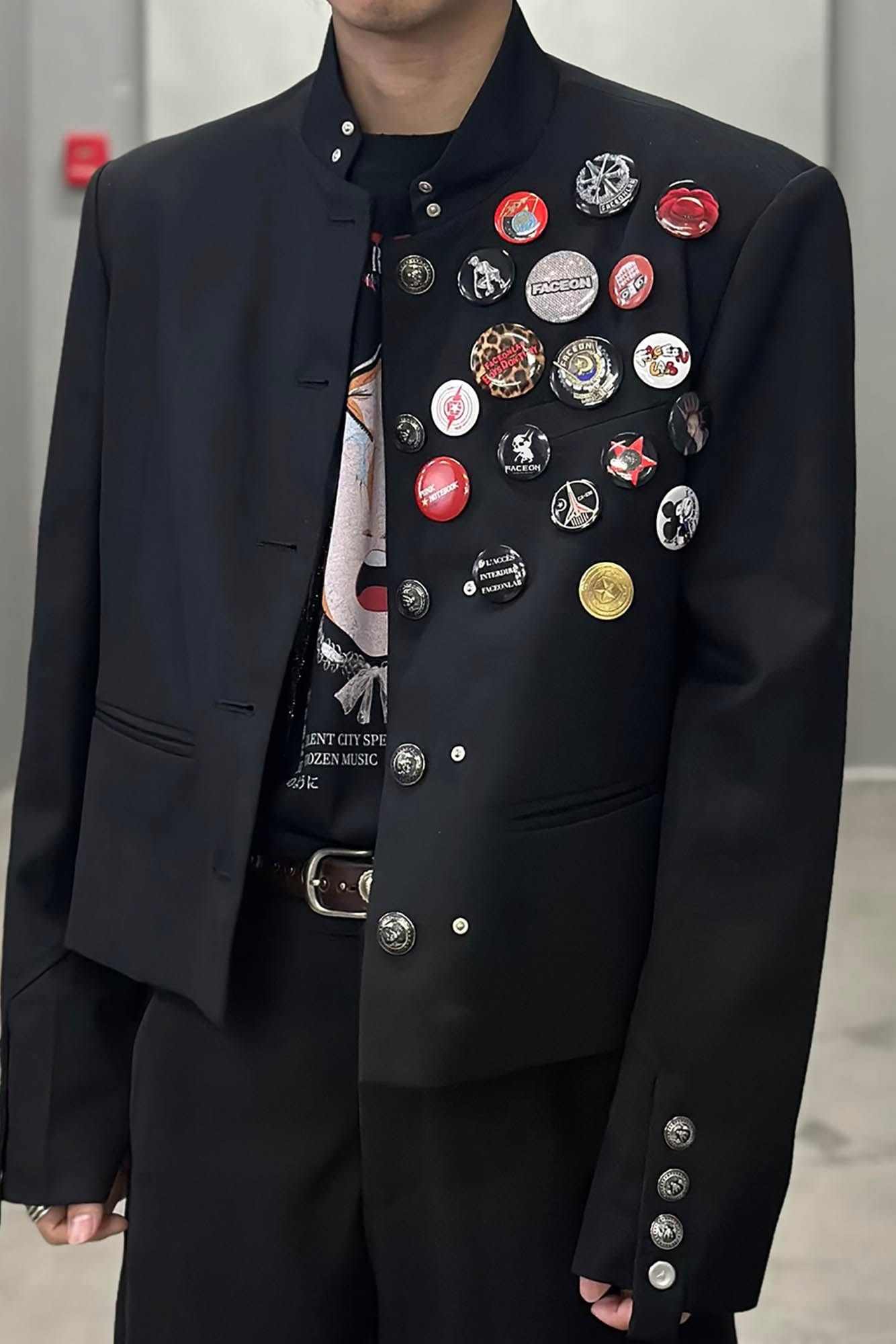 FACEONLAB Wool-Blended Cropped Uniform Blazer-Jacket-M-Without Badge-Free Shipping Leatheretro