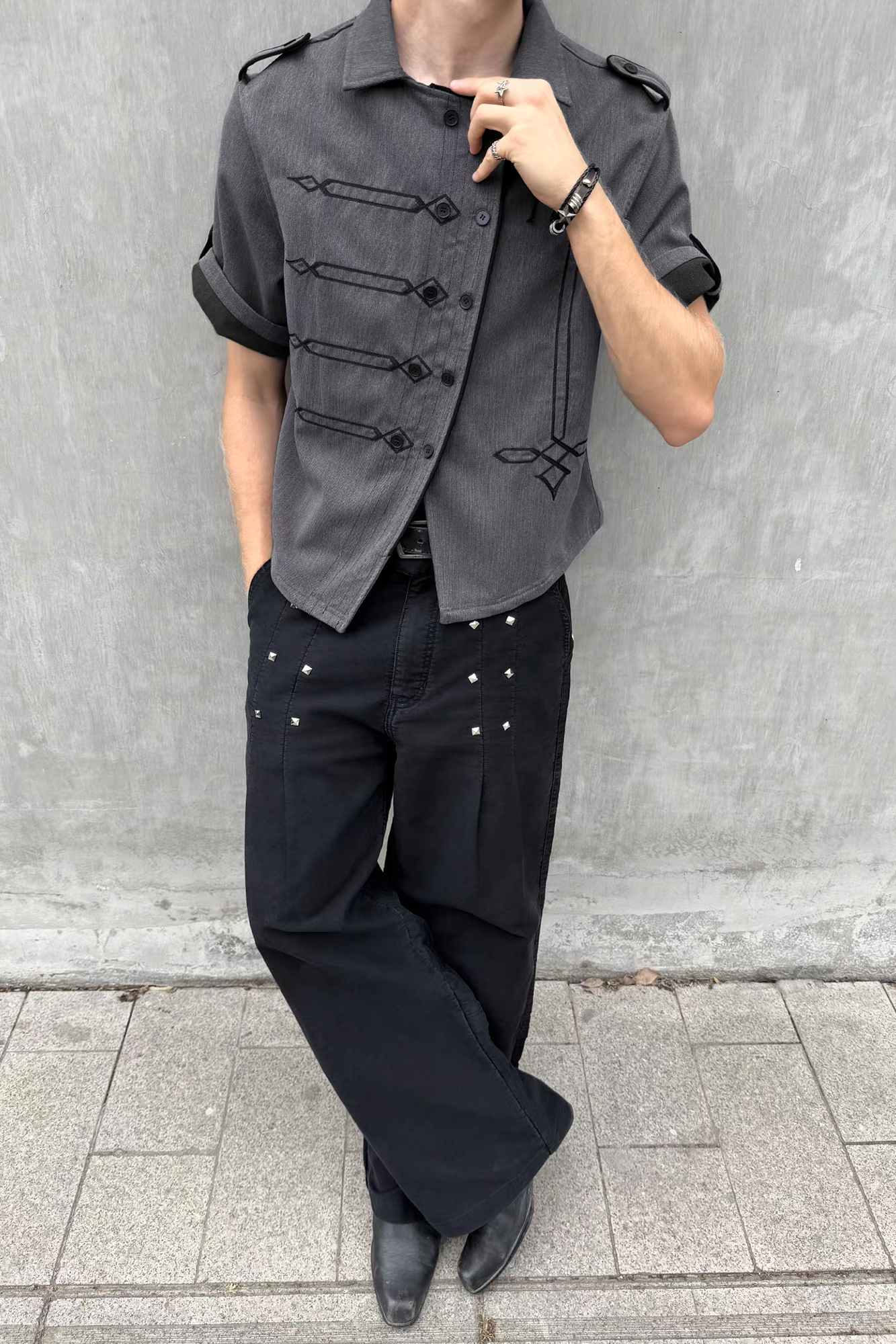 ESAIAS Napoleon Embroidered Asymmetrical Half Shirt-Half shirt-S-Free Shipping Leatheretro