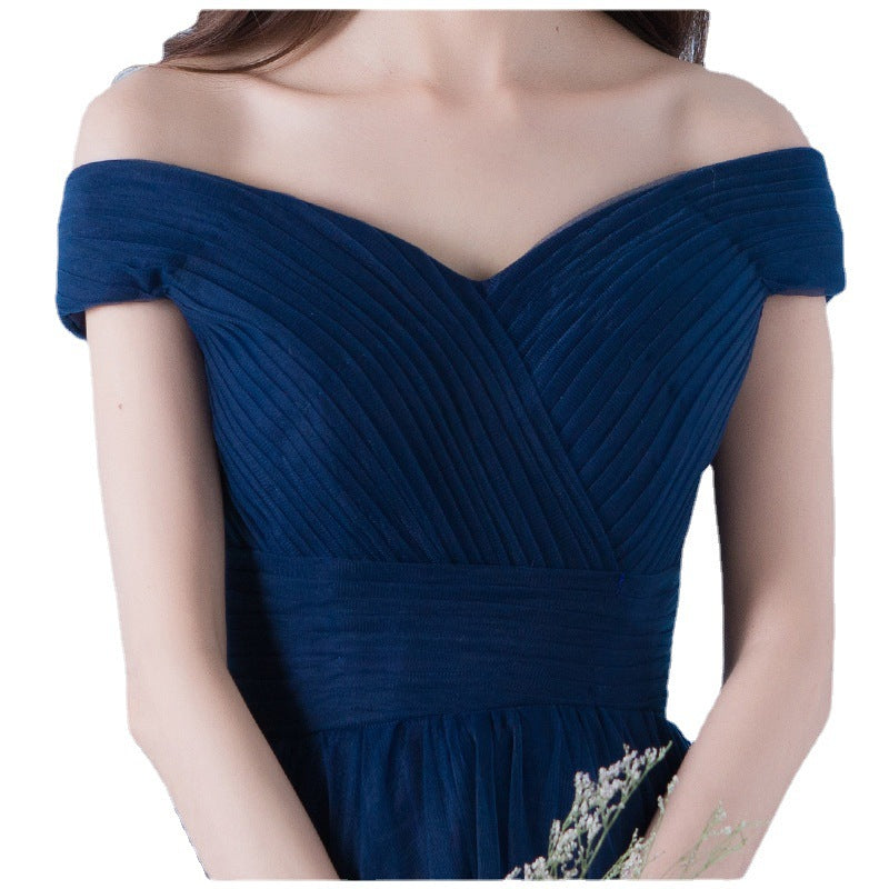 Elegant Off The Shoulder Long Party Dresses-Dresses-Navy Blue-US 2-Free Shipping Leatheretro