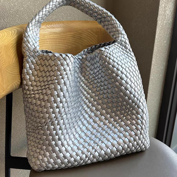 Handwoven Faux Leather Shoulder Tote Bag for Women-Black-Free Shipping Leatheretro