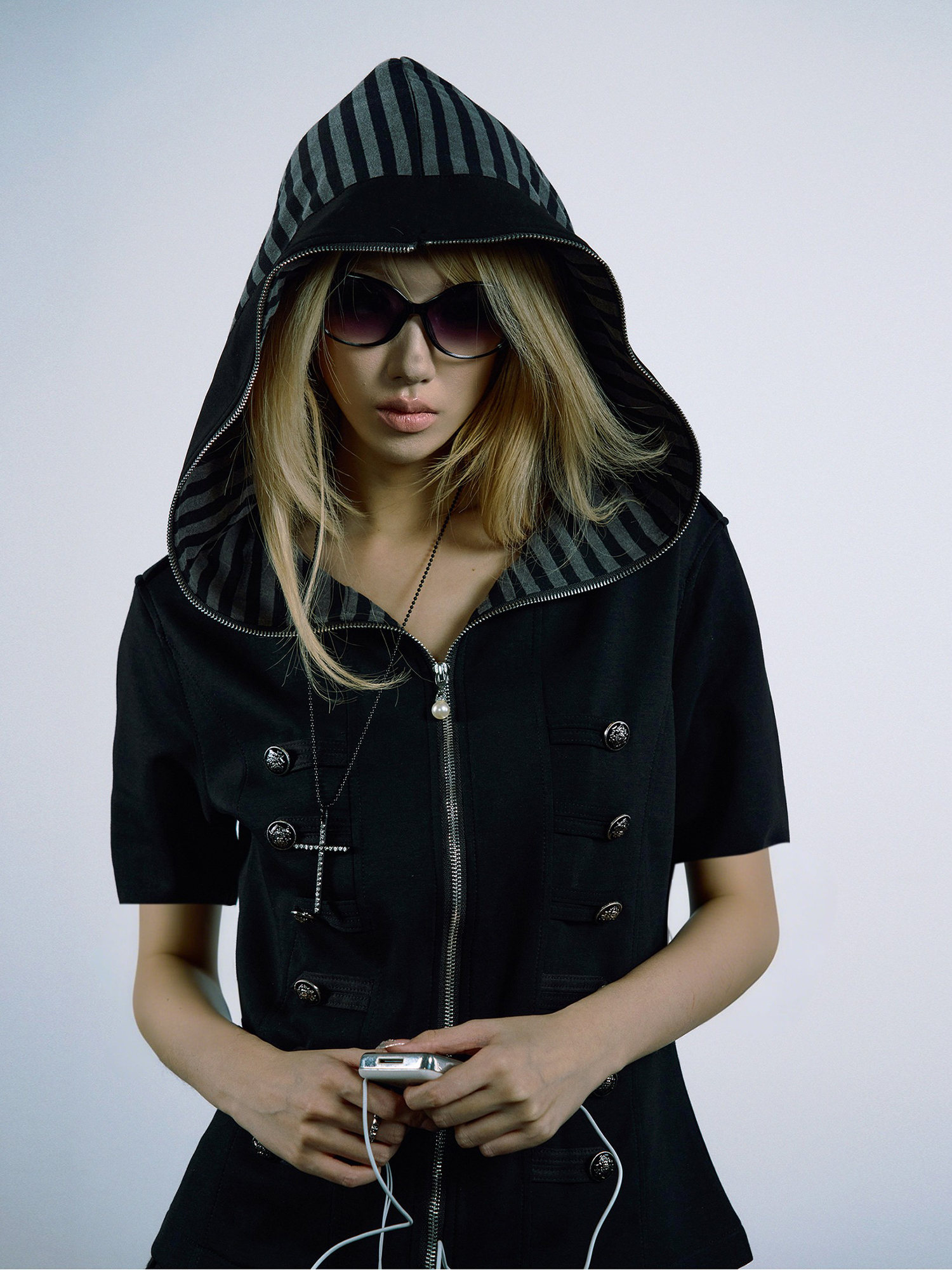 PAIKI Napoleon Button Hooded Short-Sleeve Jacket-T Shirt-S-Free Shipping Leatheretro