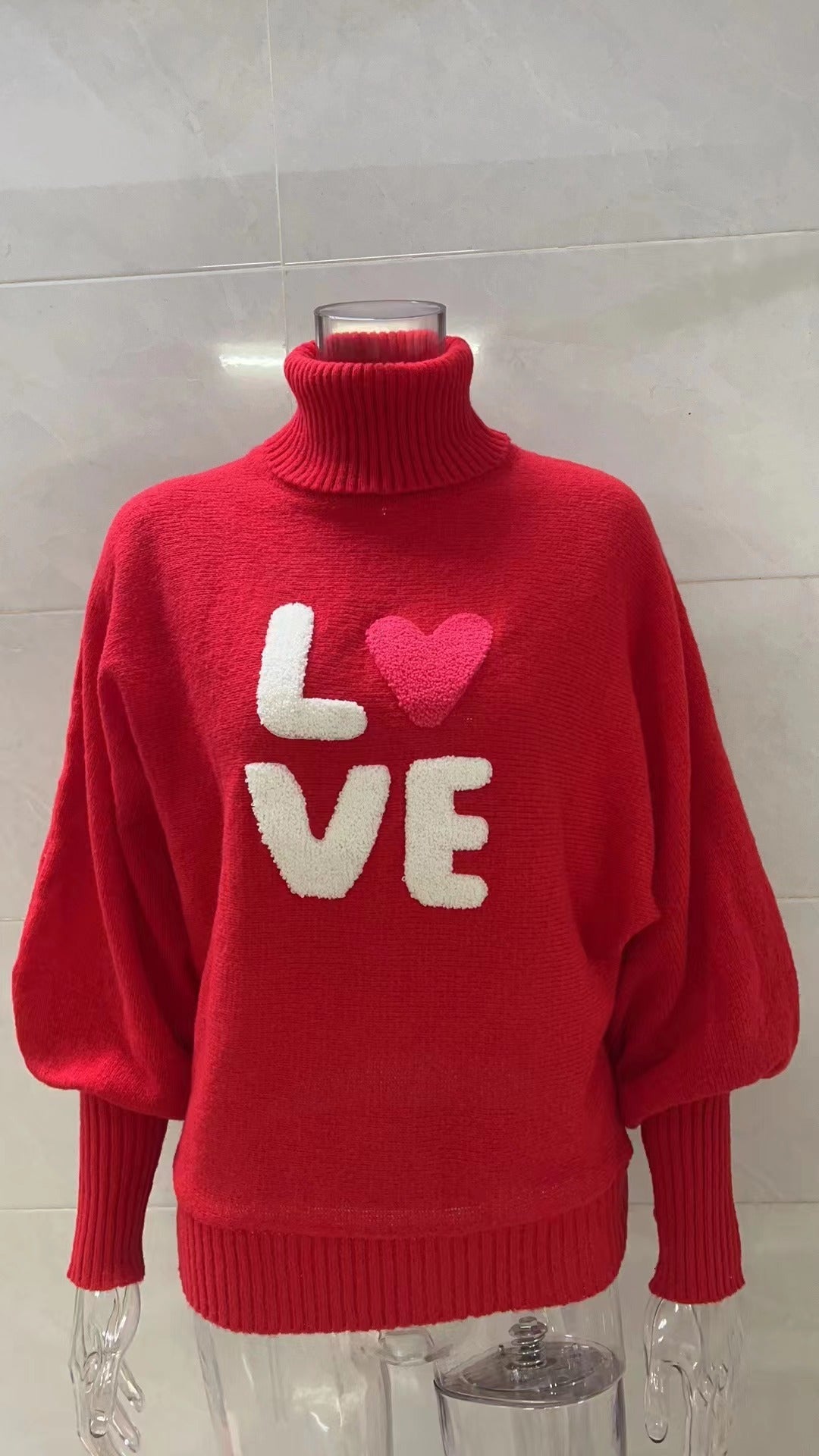 Casual High Neck Winter Loose Knitted Sweaters-Sweater&Hoodies-Red-S-Free Shipping Leatheretro