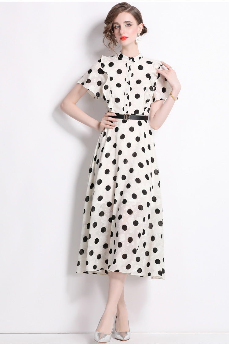 Elegant Polk Dot Short Sleeves Midi Length Dresses-Dresses-Black-2XL-Free Shipping Leatheretro