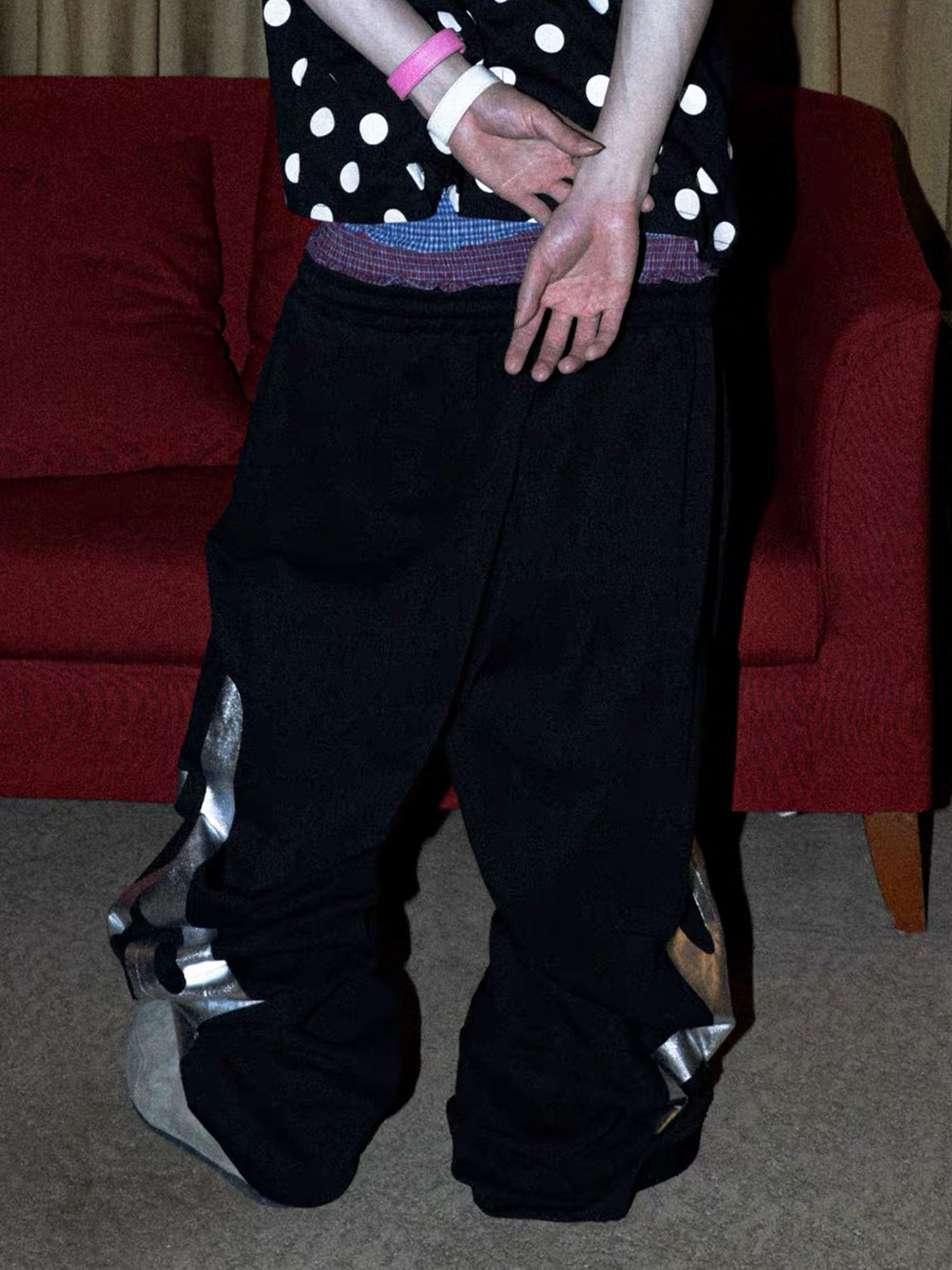 PCCVISION Layered Waist Foil Graphic Baggy Sweatpants-Pants-S (Preorder)-Free Shipping Leatheretro