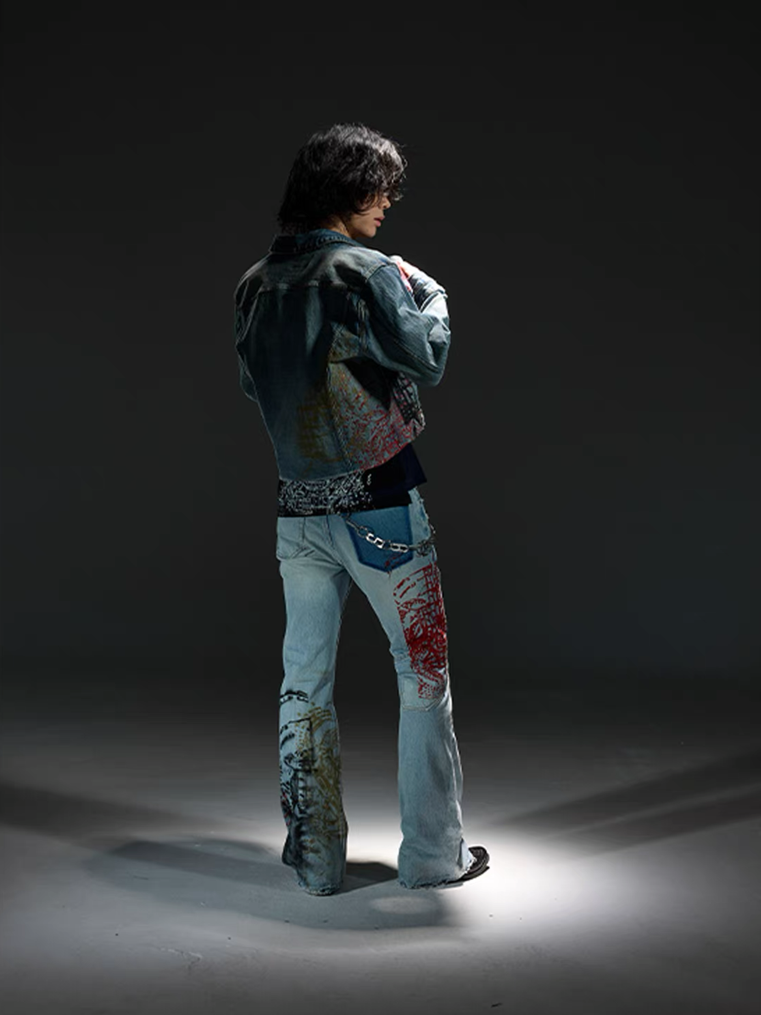 NOTHINGNESS WORLD Distressed Stamp-Print Flare Jeans-Jeans-S (Preorder)-Free Shipping Leatheretro