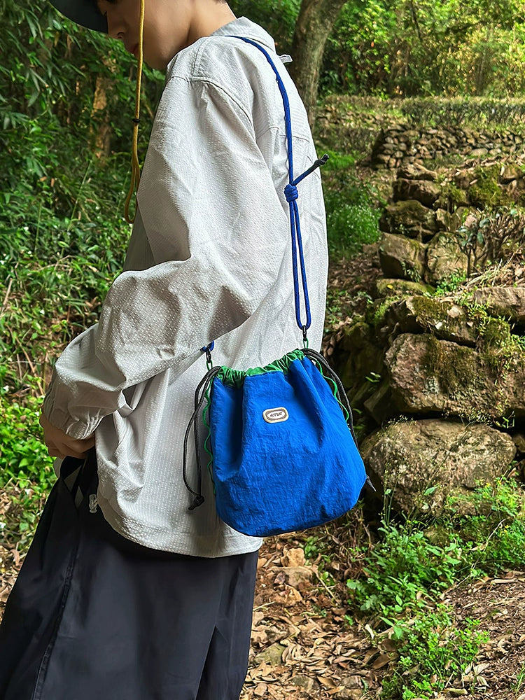 BOOM Colorblock Crossbody Bag - Versatile Drawstring Bucket Bag-Black rope-Free Shipping Leatheretro