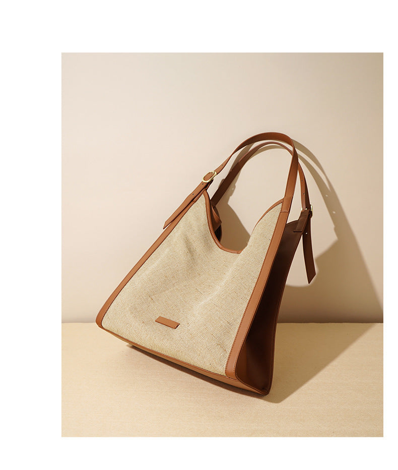 Oversized Boho Cotton Linen Tote Bag – Minimalist Shoulder Bag for Women-flax brown-Free Shipping Leatheretro