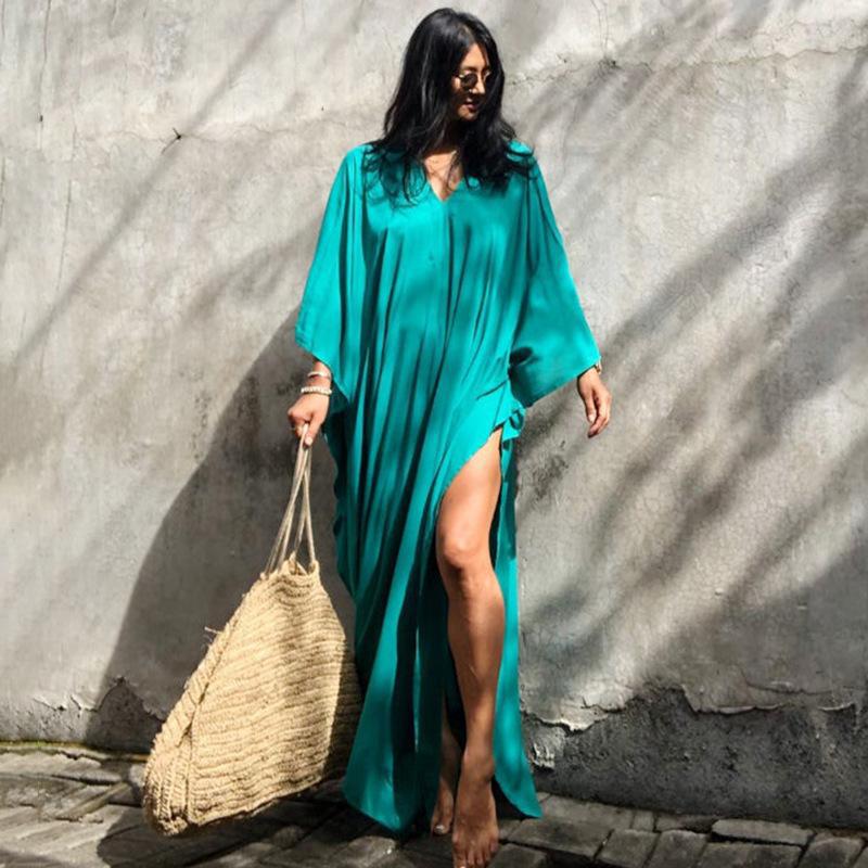 Casual Summer Holiday Long Romper Cover Up Dresses-Blue Green-One Size-Free Shipping Leatheretro