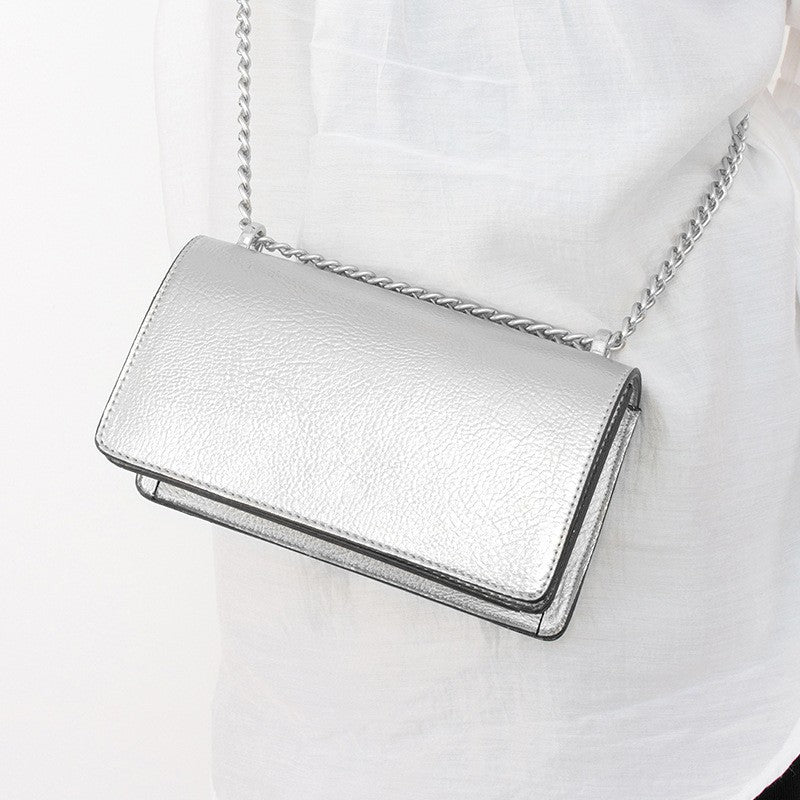 Women's Small Square Shoulder Bag-silver-21x12x6CM-Free Shipping Leatheretro