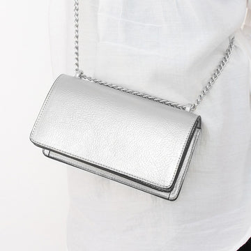 Women's Small Square Shoulder Bag-silver-21x12x6CM-Free Shipping Leatheretro