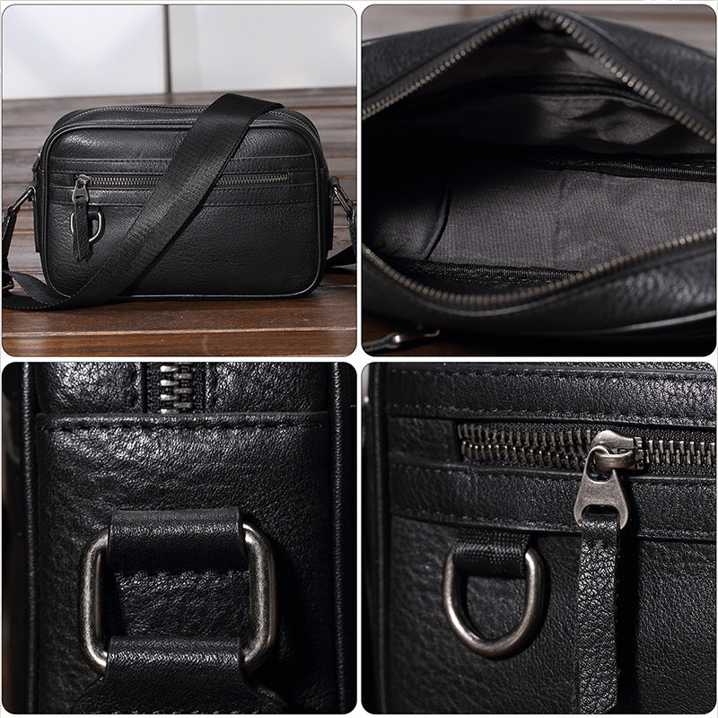 Genuine Leather Men's Crossbody Bag Luxury Cowhide Fashion Bag-Messenger Bag-Black-Free Shipping Leatheretro