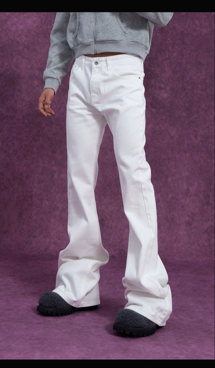 CLP Men's Extra Long Flared Denim Jeans-Black-S-Free Shipping Leatheretro