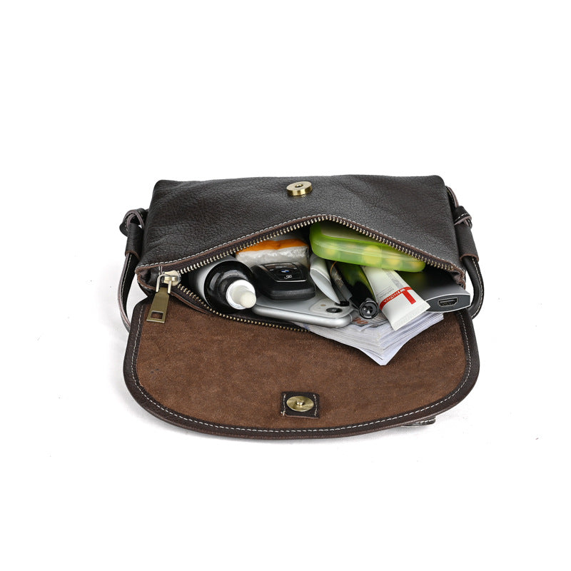 Veg-Tanned Washed Pull-Up Leather Crossbody Bag-crossbody bags-black-Free Shipping Leatheretro