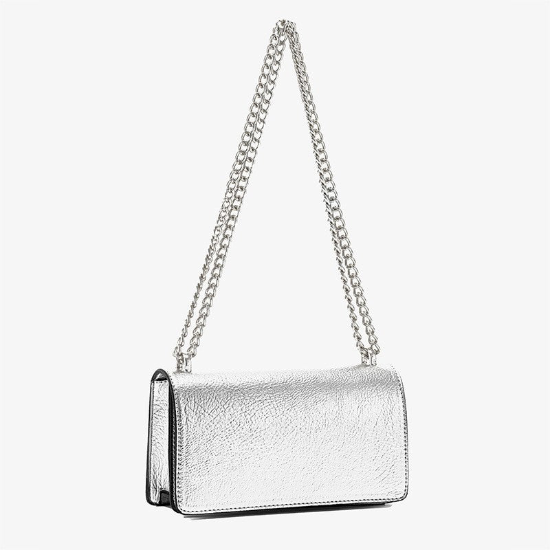 Women's Small Square Shoulder Bag-silver-21x12x6CM-Free Shipping Leatheretro
