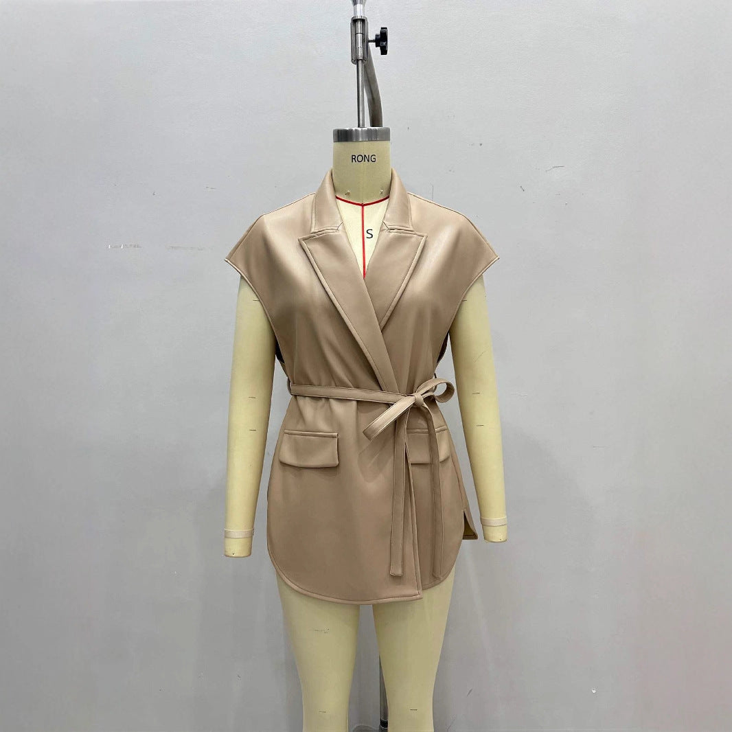 Fashionable Sleeveless Faux Leather Vest with Notched Lapel-Black-S-Free Shipping Leatheretro