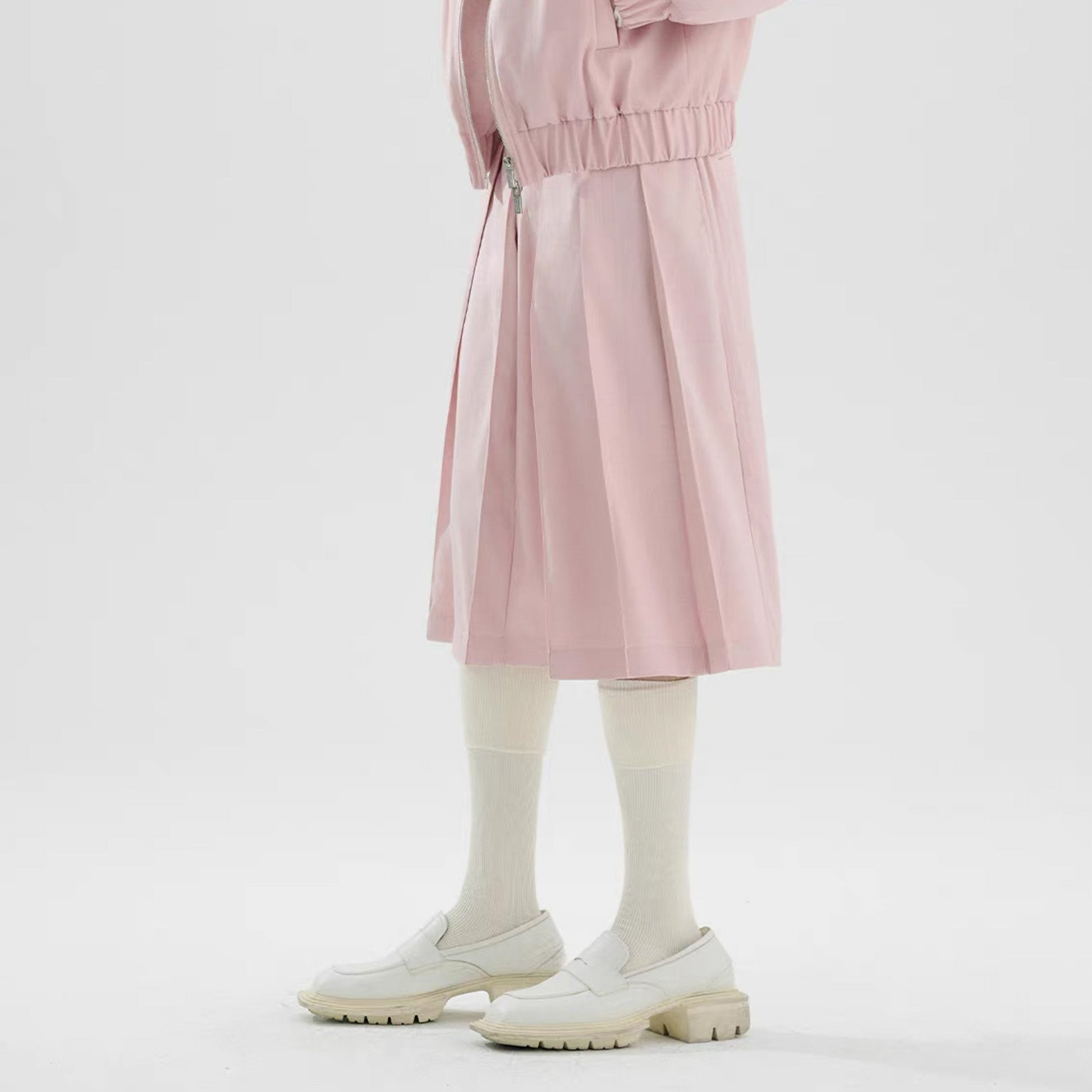 TIWILLTANG Pleated Pinstripe Skirt Shorts Pink/White-Shorts-S-White-Free Shipping Leatheretro