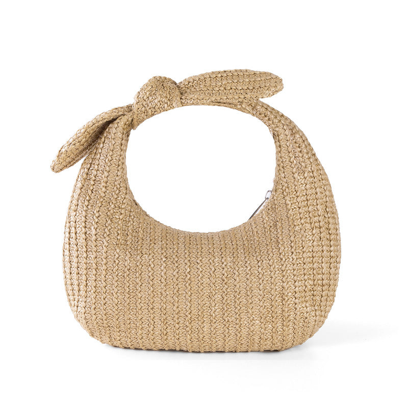 Summer Vacation Style Bow Straw Handbag-Apricot-24X13X5CM-Free Shipping Leatheretro