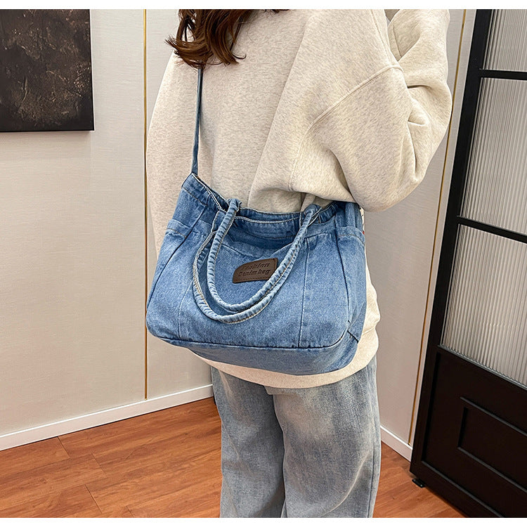 Denim Tote Bag for Women-Canvas Bag-Dark Blue-Free Shipping Leatheretro