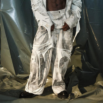 RECOVER ZONE Distressed Slashed PU Layered Cargo Pants-Pants-S-Free Shipping Leatheretro